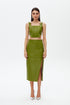 India green deep slit midi skirt