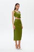 India green deep slit midi skirt