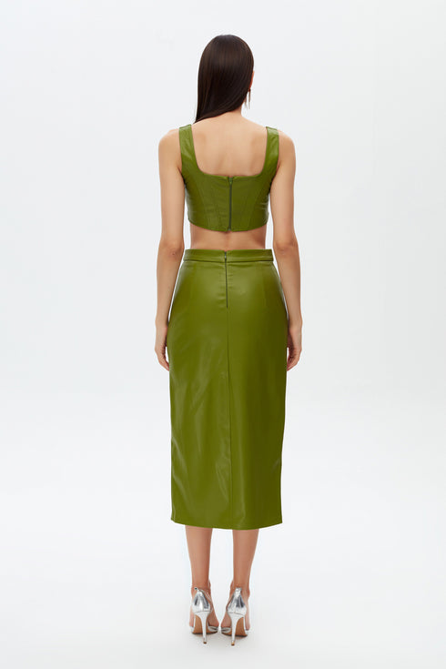 India green deep slit midi skirt