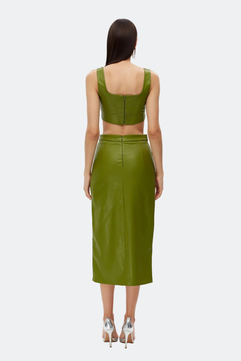India green deep slit midi skirt