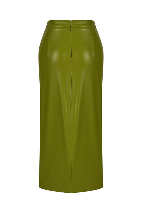 India green deep slit midi skirt