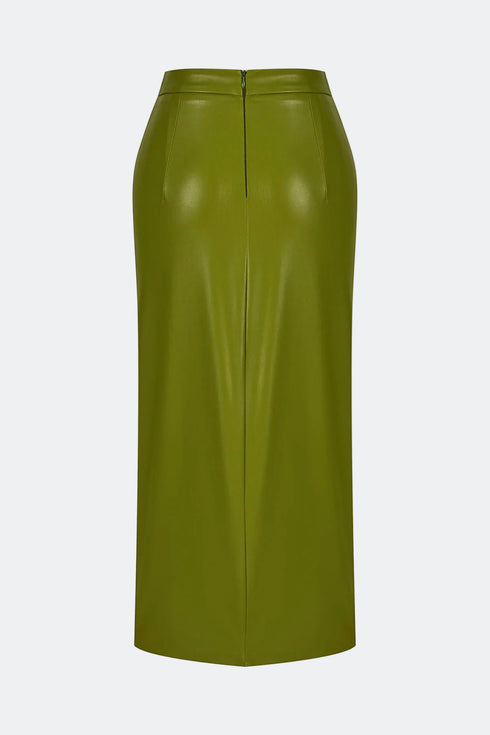 India green deep slit midi skirt