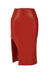 Firebrick slit detailed vegan leather skirt