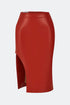 Firebrick slit detailed vegan leather skirt