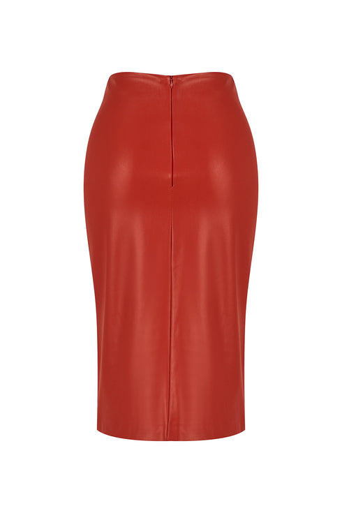 Firebrick slit detailed vegan leather skirt
