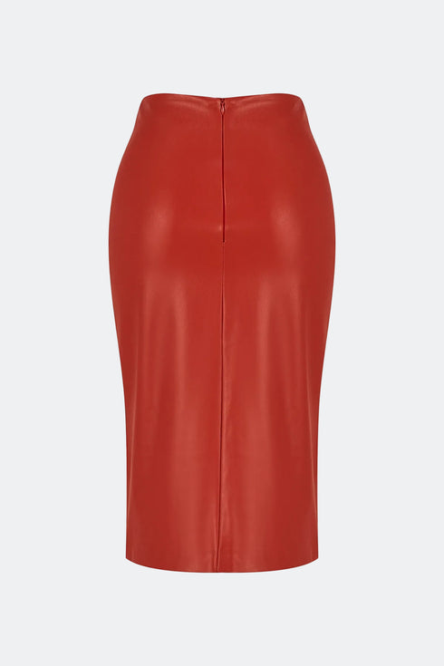 Firebrick slit detailed vegan leather skirt