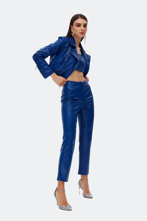 Egyptian blue metal zipper detailed crop top