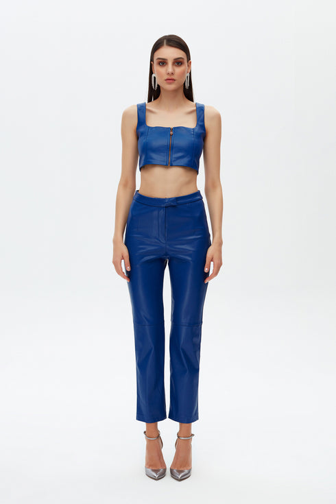 Egyptian blue metal zipper detailed crop top