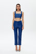 Egyptian blue metal zipper detailed crop top