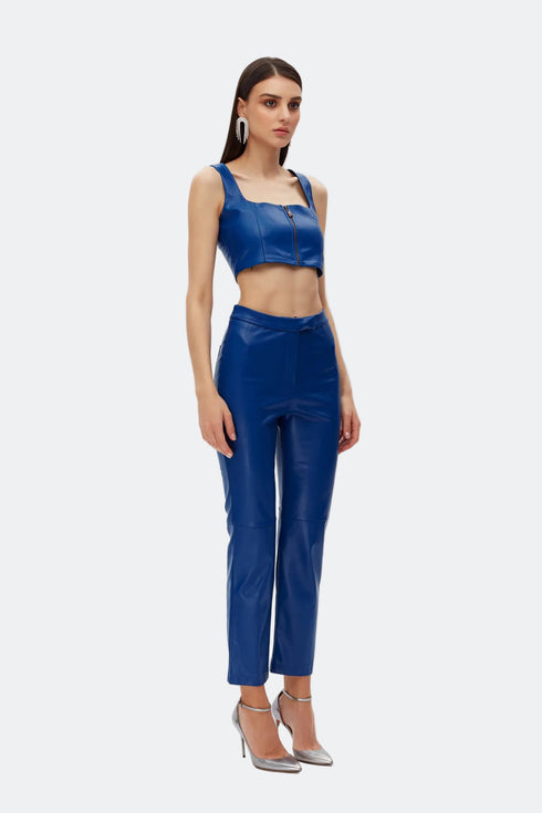 Egyptian blue metal zipper detailed crop top