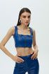 Egyptian blue metal zipper detailed crop top