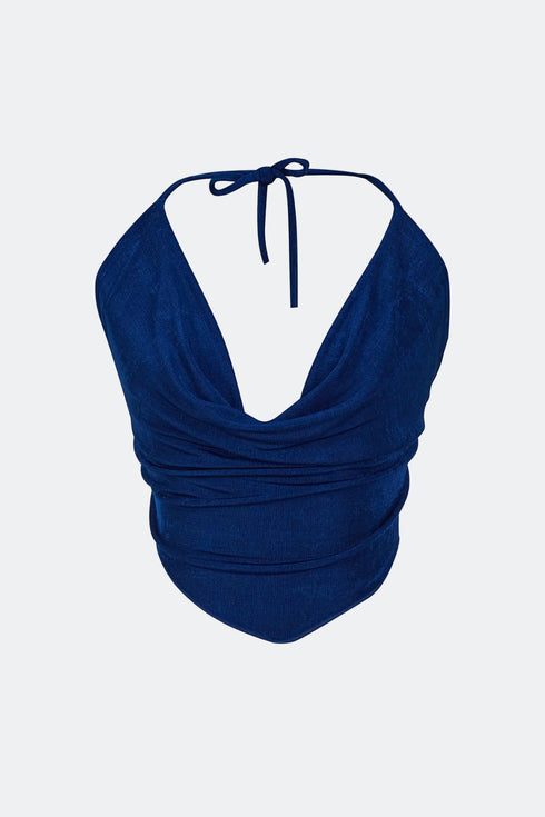 Navy Blue Cowl Neck Top