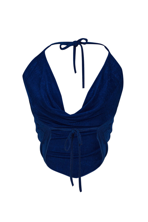 Navy Blue Cowl Neck Top