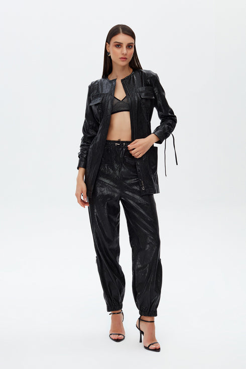 Medusa zipper detailed trousers