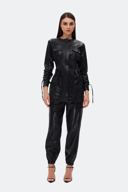 Medusa zipper detailed trousers
