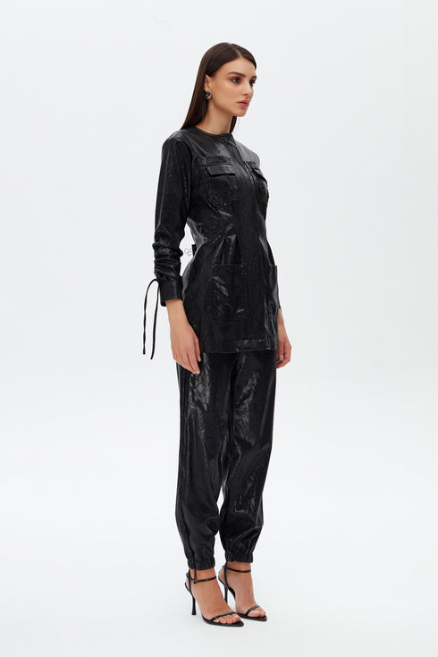 Medusa zipper detailed trousers