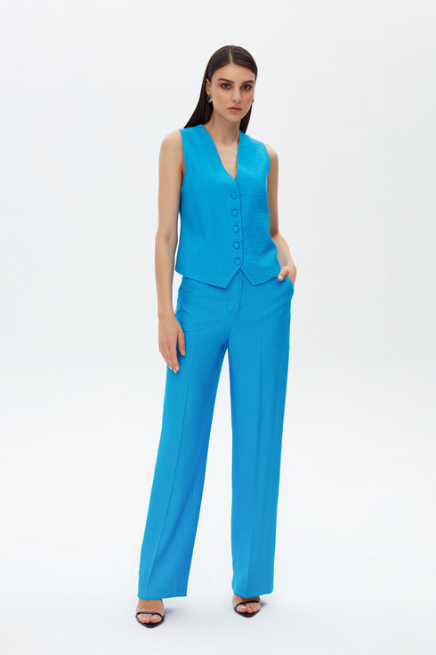 Azure blue high waist wide leg trousers