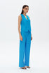 Azure blue high waist wide leg trousers