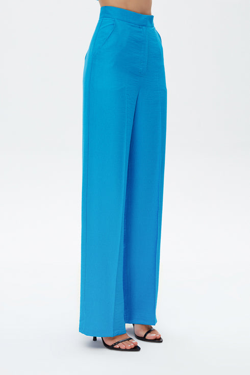 Azure blue high waist wide leg trousers