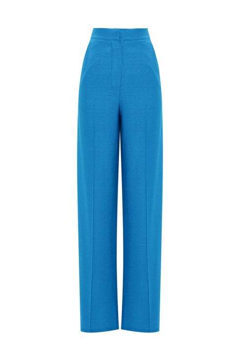 Azure blue high waist wide leg trousers