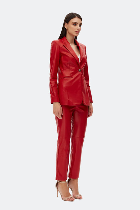 Firebrick vegan leather flared trouser