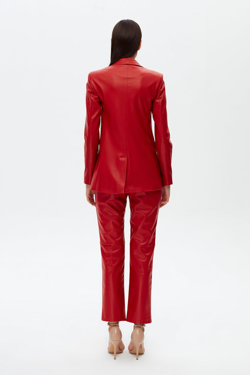 Firebrick vegan leather flared trouser