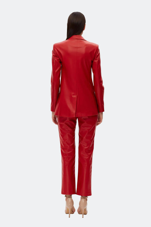 Firebrick vegan leather flared trouser