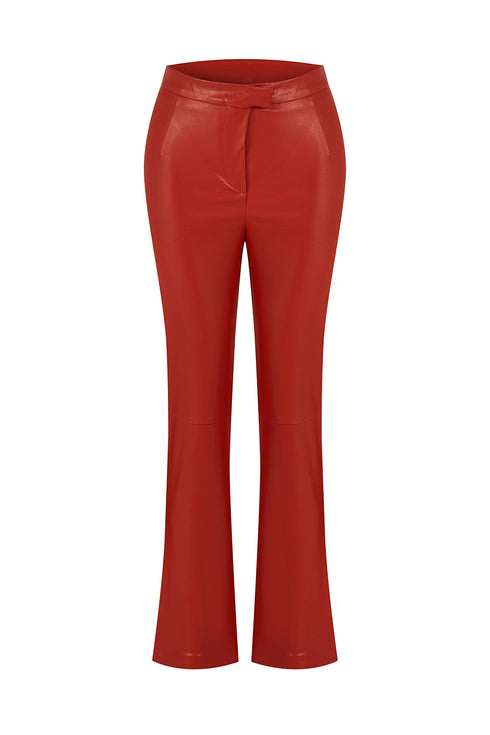 Firebrick vegan leather flared trouser
