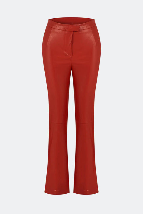 Firebrick vegan leather flared trouser