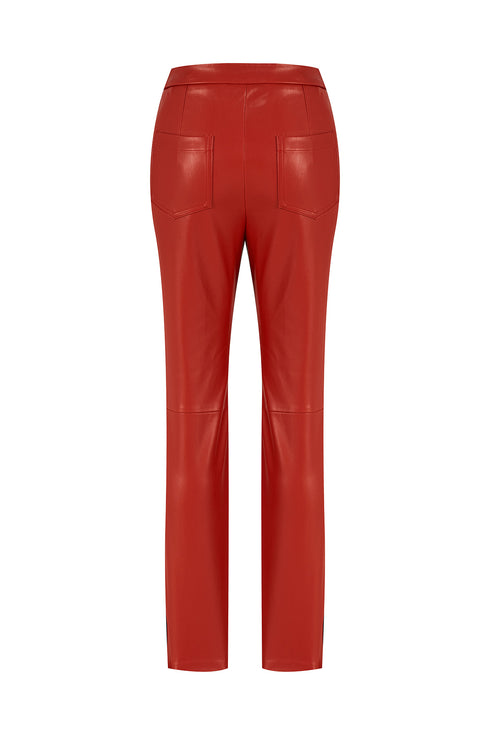 Firebrick vegan leather flared trouser