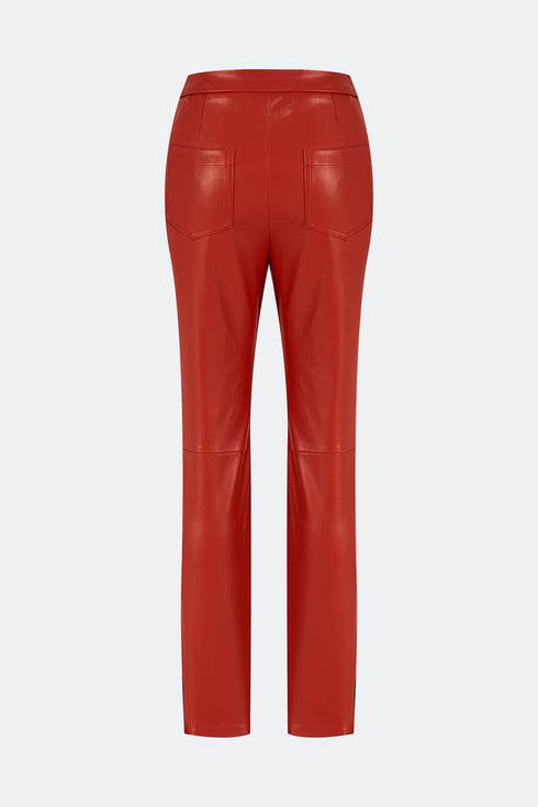 Firebrick vegan leather flared trouser