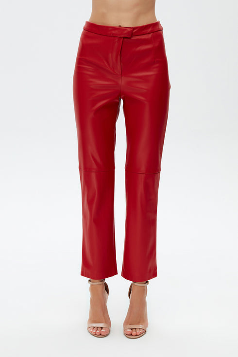 Firebrick vegan leather flared trouser
