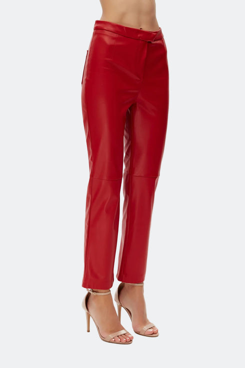 Firebrick vegan leather flared trouser
