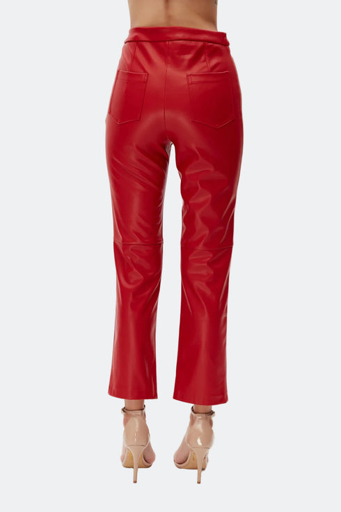 Firebrick vegan leather flared trouser