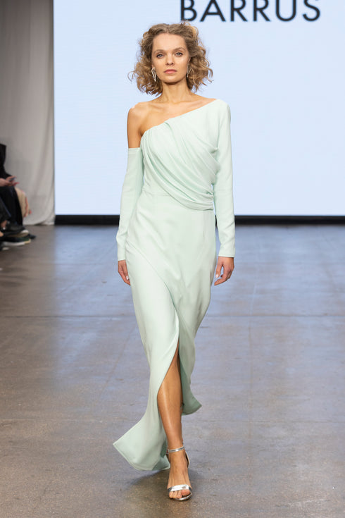 ONE SHOULDER, RIBBED DETAILED DRESS