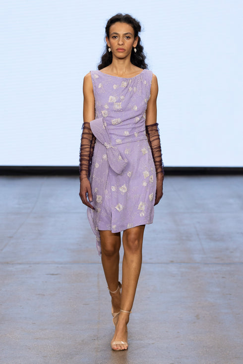 EMBROIDERED DRESS ON SILK FABRIC