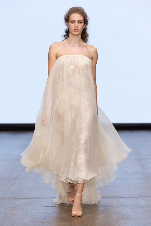 STRAPLESS, SHORT FRONT LONG BACK DRESS