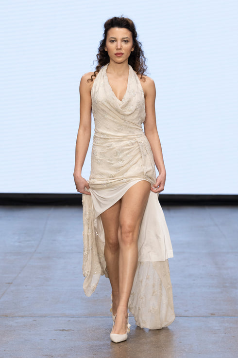 DEGAJE COLLAR, EMBROIDERED ON SILK DRESS