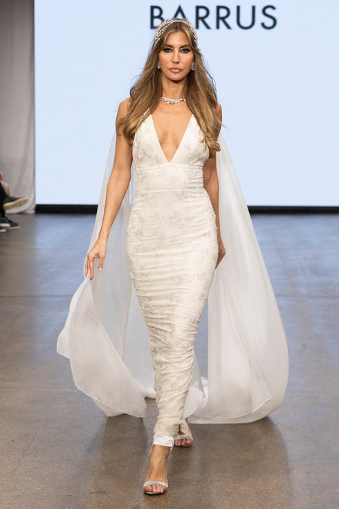 DRESS WITH PELERIN DETAIL, V-NECK