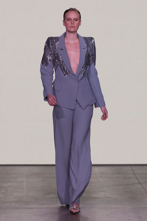 JACKET WITH SEQUIN DETAILS AND STRAIGHT FORM HIGH WAIST TROUSERS