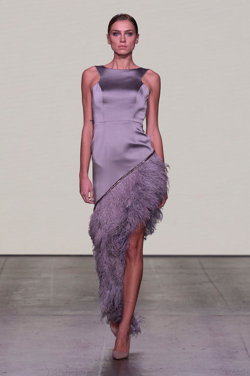 HALTER NECK, FEATHER DETAILED DRESS