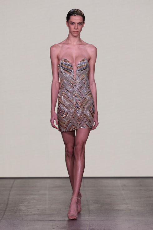 MINI DRESS WITH DECOLLETE AND EMBROIDERY DETAILS