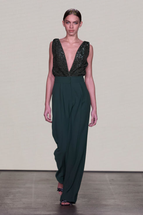 SILK SEQUIN EMBROIDERED JUMPSUIT