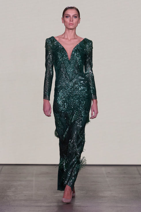 SEQUIN AND FRINGE EMBROIDERED DRESS