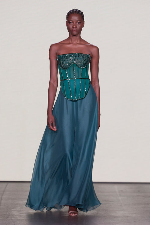 CHIFFON DRESS WITH CORSET APPEARANCE