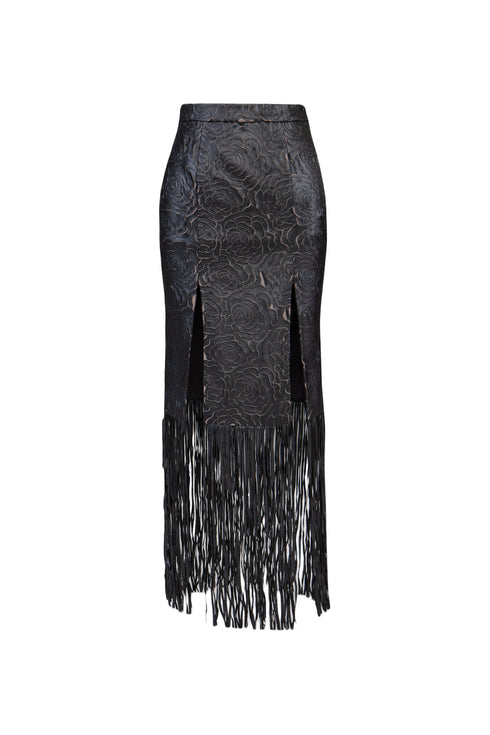 Deep Slit Leather Pencil Skirt