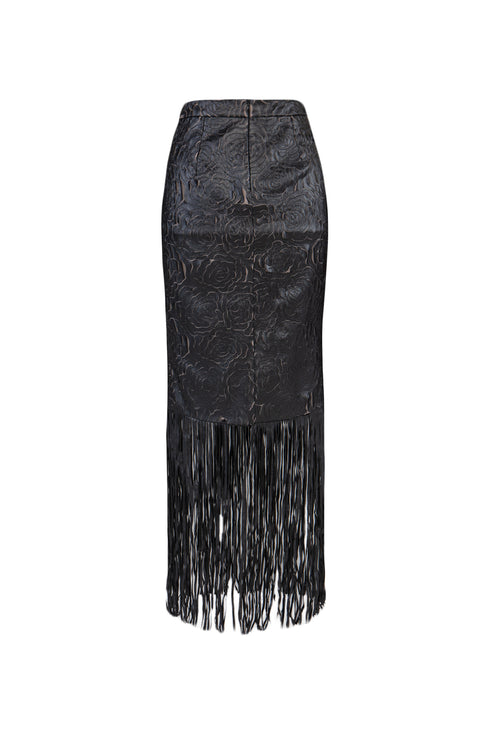 Deep Slit Leather Pencil Skirt