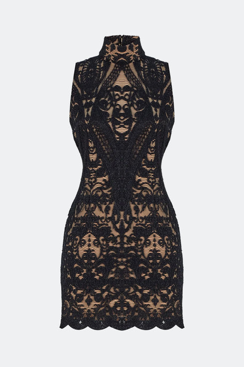 Dark Navy Blue High Neck Mini Dress