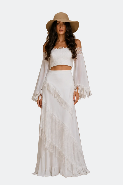 Two Pieces Wedding Dress With Fingered And Chiffon Detail