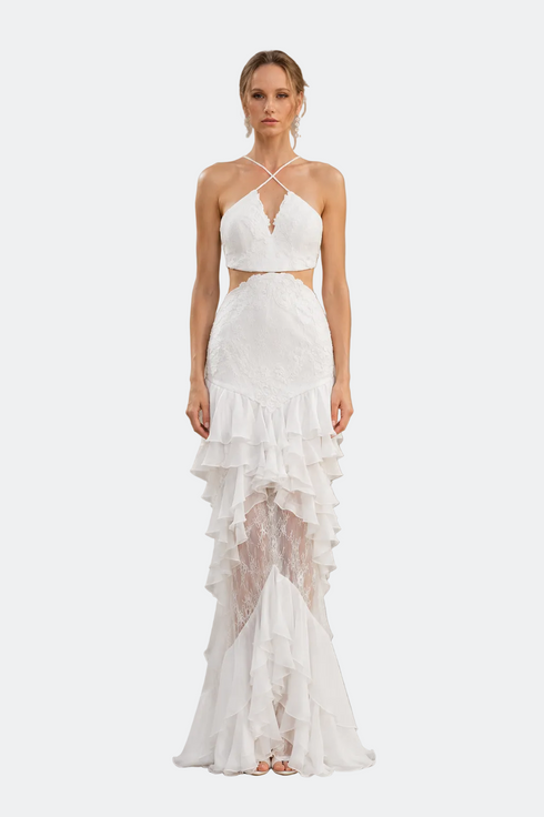 Halter Sleeve Dress With See-Through Detail